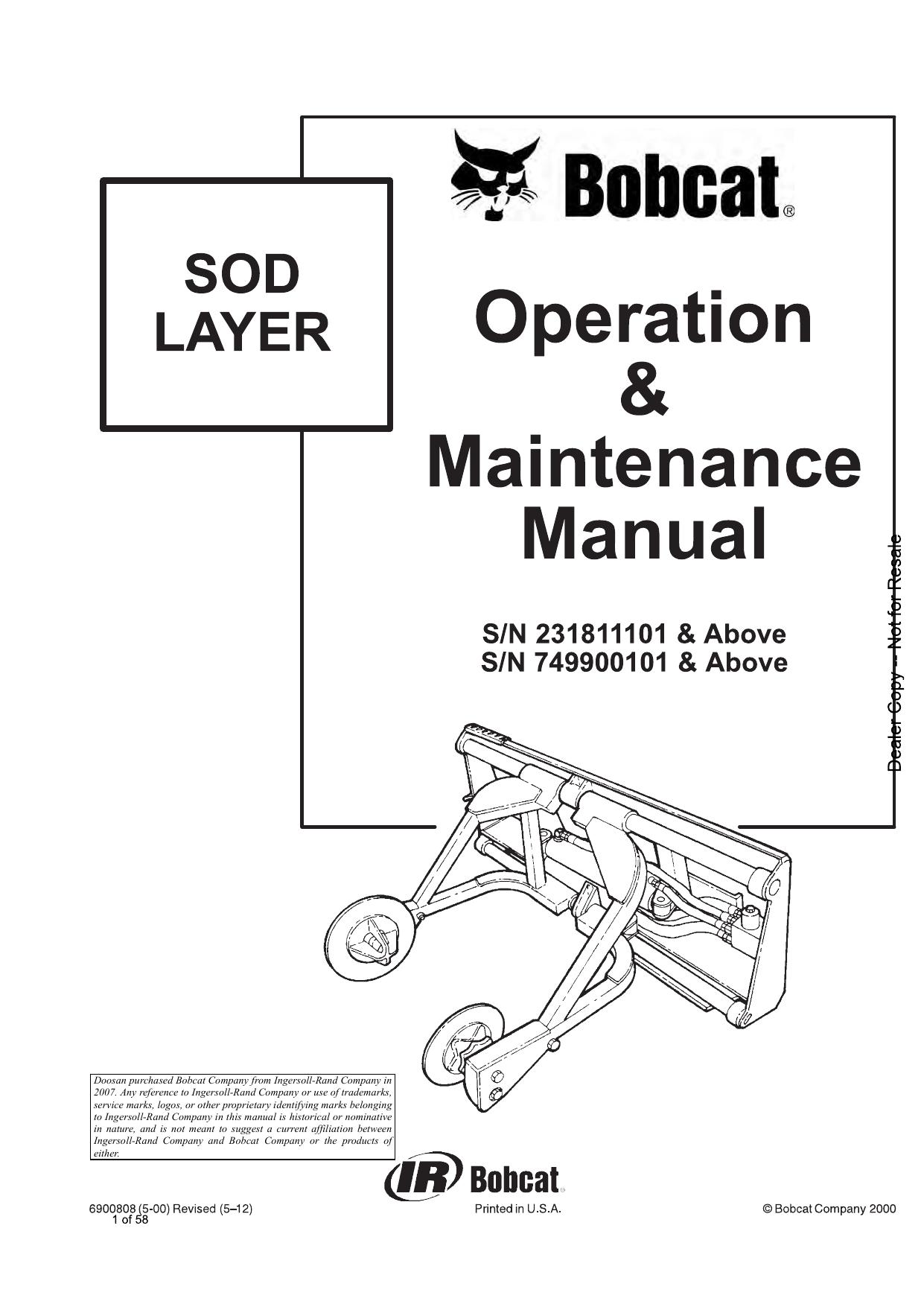 SOD LAYER Attachment Operation & Maintenance Manual Bobcat